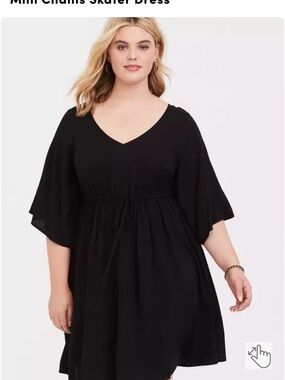 torrid Black V-Neck Mini Skater Dress with Flutter Sleeves